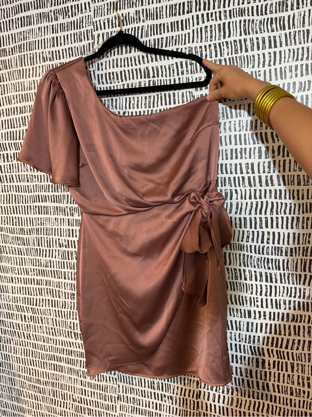 Lush One-Shoulder Tie-Waist Dress in Dusty Rose